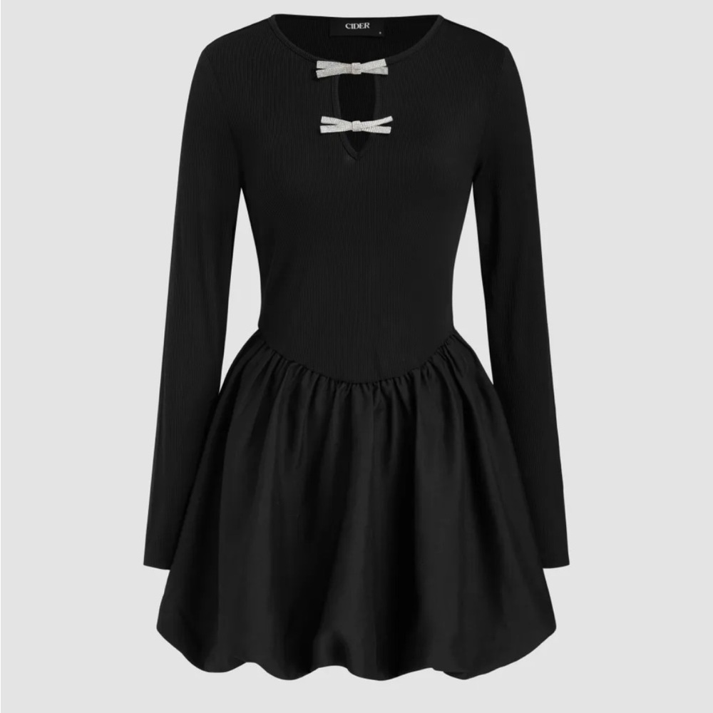 ROUND NECKLINE BOW TIE FRONT CUT OUT MINI DRESS
